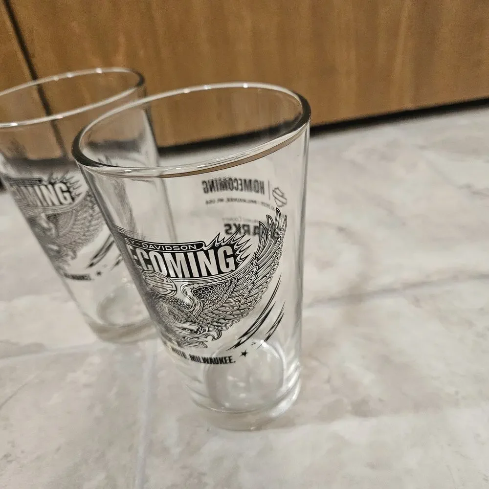 Harley-Davidson Homecoming Milwaukee County Parks Pint Glasses Set of 2 EUC